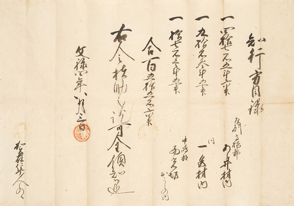 豊臣秀吉朱印状　文禄4年(1595)8月3日付　個人蔵