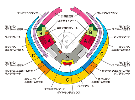 東京ドーム　メキシコ戦座席図